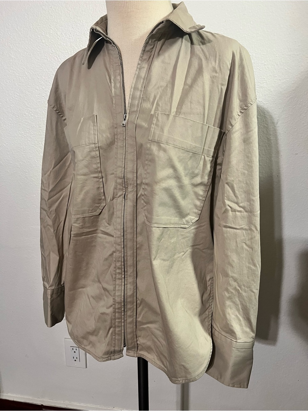 Zara Lightweight Zip Shirt Jacket in Khaki